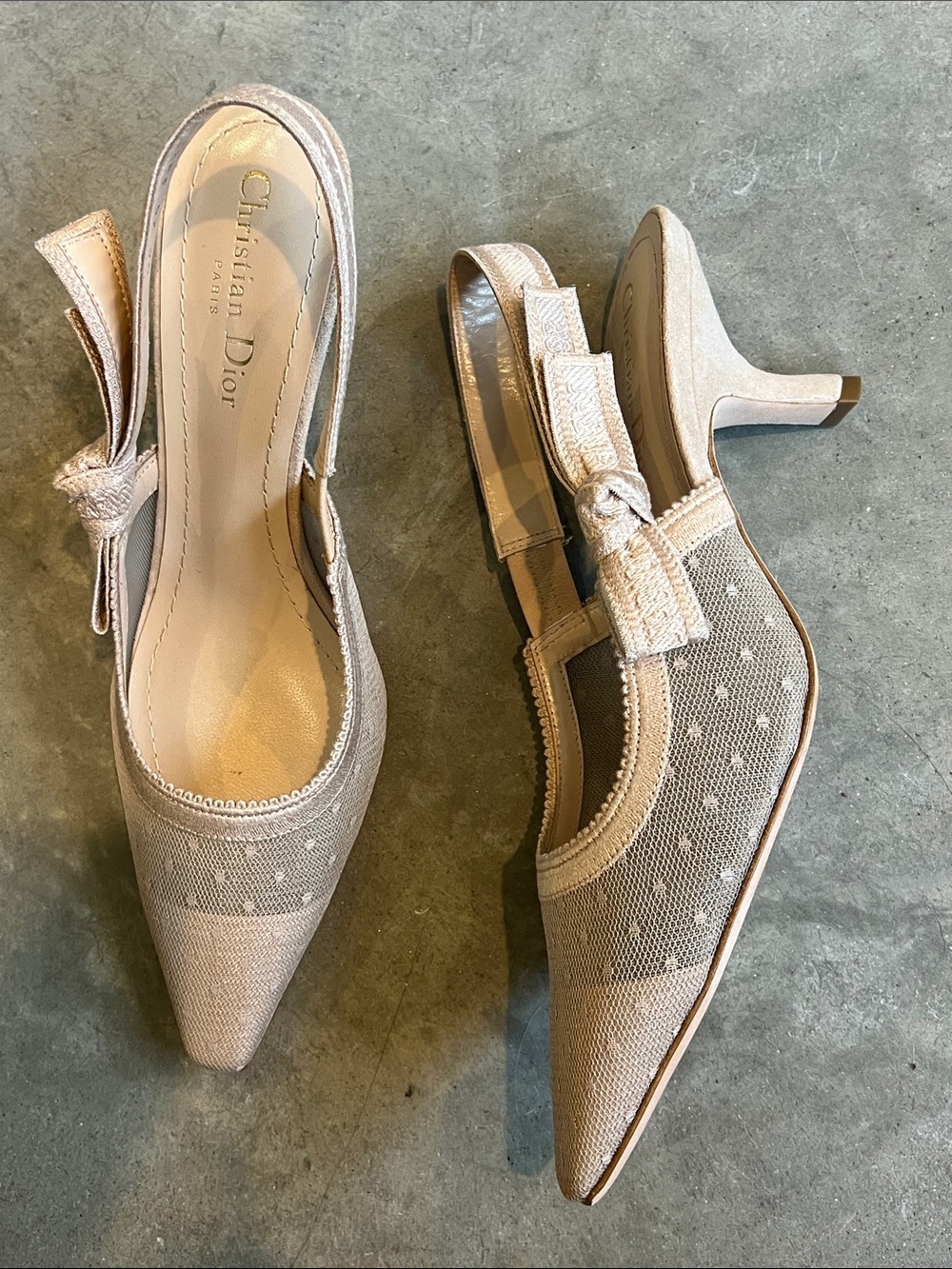 Dior Nude Pointed Slingback Mules with Bow Detail